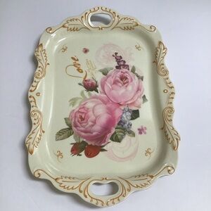 Valentine Melamine Floral LOVE Serving Vanity Tray Handles Pink Peonies Tea NEW